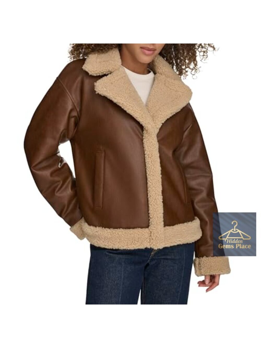 Faux Leather Sherpa Lined Moto Jacket with Asymmetrical Zipper
